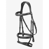 Black leather kudos double noseband bridle with subtle white stitching perfect noseband bridle black option