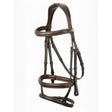 Brown leather lemieux kudos double noseband bridle in havana with stitched detailing and brass hardware
