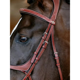 Brown leather lemieux kudos grackle bridle chestnut with silver hardware and stitched detailing for riding use