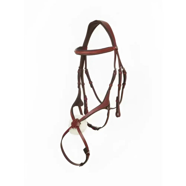 Brown leather lemieux kudos grackle bridle in chestnut with subtle stitching and matching browband