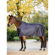 Navy blue lemieux kudos hybrid horse blanket with white trim and black buckles cooler for horses