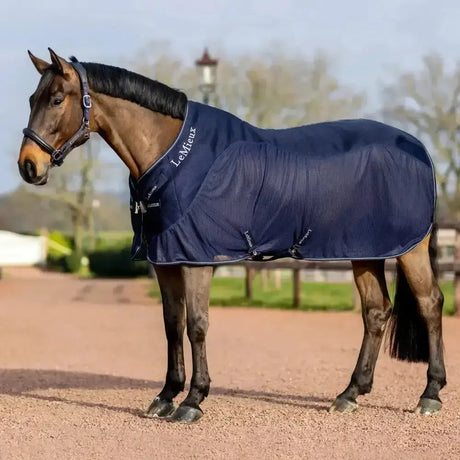 Navy blue lemieux kudos mesh sports cooler rug with subtle textured weave and white embroidered branding