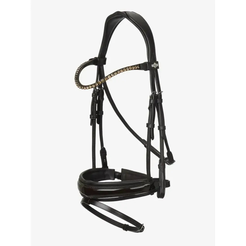 Black leather dressage bridle brown with sparkling rhinestone browband lemieux kudos patent premium pre-oiled italian