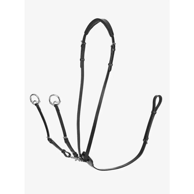 Black leather kudos running martingale with silver rings and adjustable straps from lemieux for horse riding wardrobe