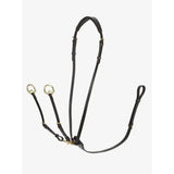 Black leather horse bridle with gold hardware and adjustable straps from lemieux kudos running martingale range