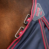 Navy blue lemieux kudos turnout rug 100g with red and black trim perfect for horse warmth and comfort