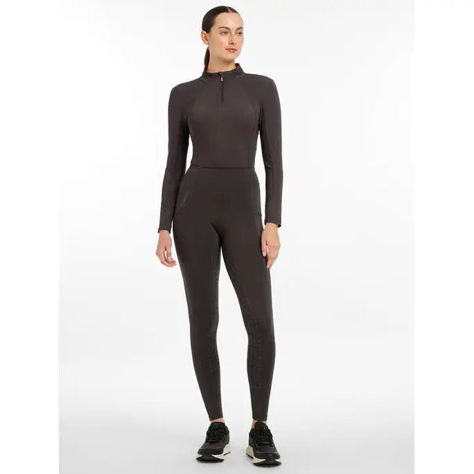 Full-body dark gray athletic jumpsuit, Lemieux Ladies Base Layer Cinder, high neck, long sleeves