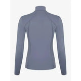 A sleek gray high-neck long-sleeved rash guard with subtle seams in the lemieux ladies base layer jay blue collection