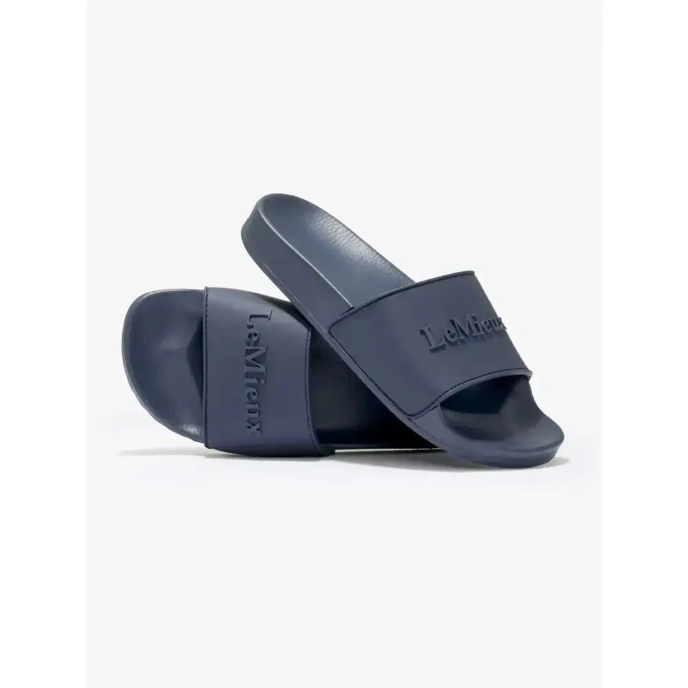 Navy blue lemieux ladies sliders dusk with sleek minimalist design and embossed branding on the strap