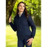 Navy blue lemieux ladies team waterproof riding jacket with zippered pockets and subtle chest logo team jacket navy