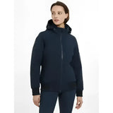 Navy blue lemieux ladies team jacket with hood and subtle textured detailing on sleeves perfect for outdoor wear