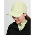 A pale green lara cap macaron in colourful cotton twill with structured shape and mieux embroidery on front