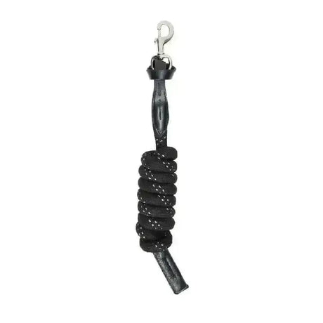 Black lemieux lasso lead rope made of strong woven rope with silver clip and black leather handle for easy control