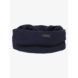 Navy blue lemieux layla snood headband with unique basket weave knit and ultra-soft micro-fleece lining with lamure tag