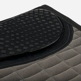 Black and gray lemieux le cool grip dressage pad with anti-slip silicone design quilted mesh fabric and stitched edges