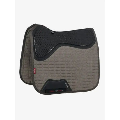 Gray and black lemieux le cool grip dressage pad with quilted design perforated padding and anti slip silicone design
