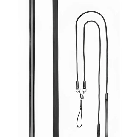 Black leather draw reins by LeMieux featuring metal hardware and a looped handle for easy control in reins black