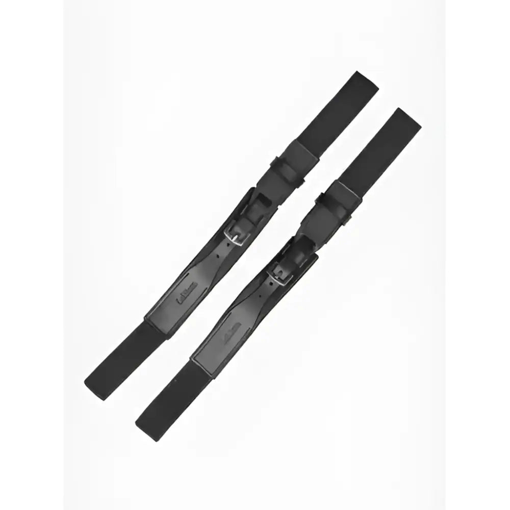 Black adjustable lemieux leather garter strap with metal buckle and branded leather patch for largest circumference