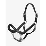Black leather lemieux leather grooming headcollar with silver buckles designed as a leather grooming headcollar helps control