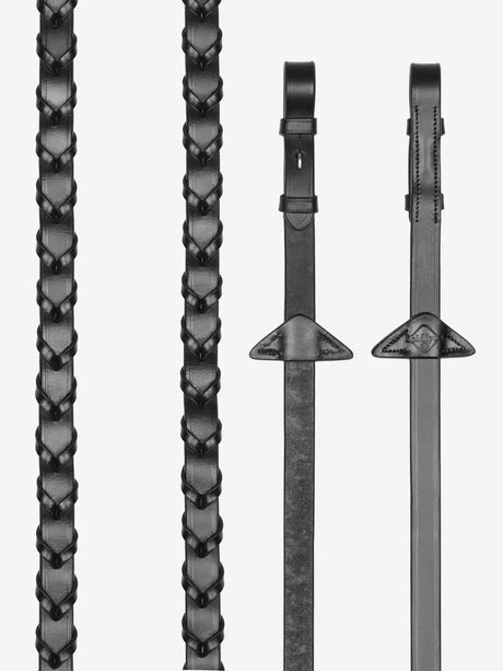 LeMieux Leather Laced Reins Black/ Silver Pony Black/Silver Laced Reins