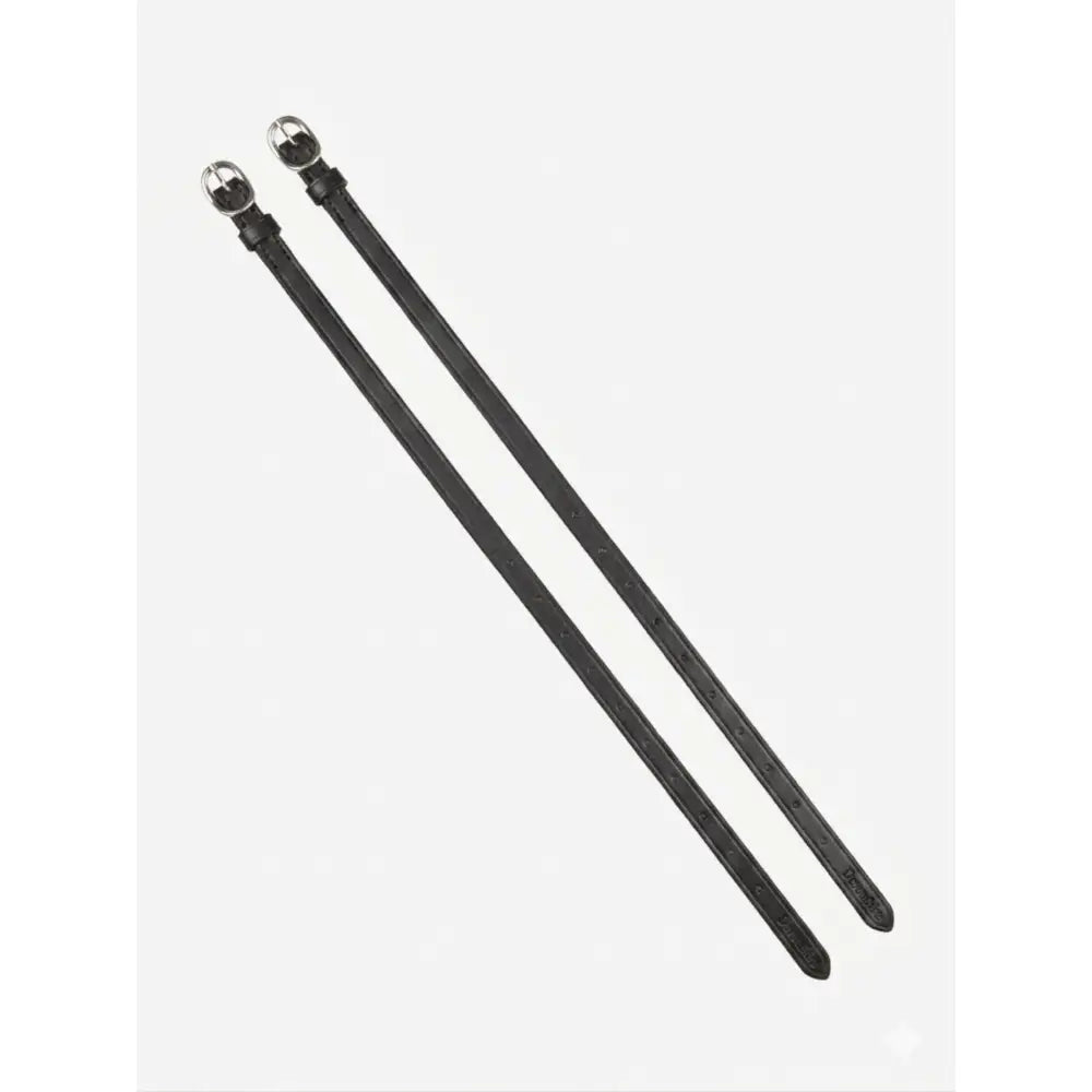 Black leather lemieux spur straps with silver engraved buckles ideal for horse riding boots and wipe-clean rubber spurs