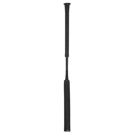 Black leather lemieux lebaton whip with textured grip and reinforced handle featuring shock absorbing gel in black