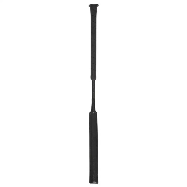 Black leather lemieux lebaton whip with textured grip and reinforced handle featuring shock absorbing gel in black