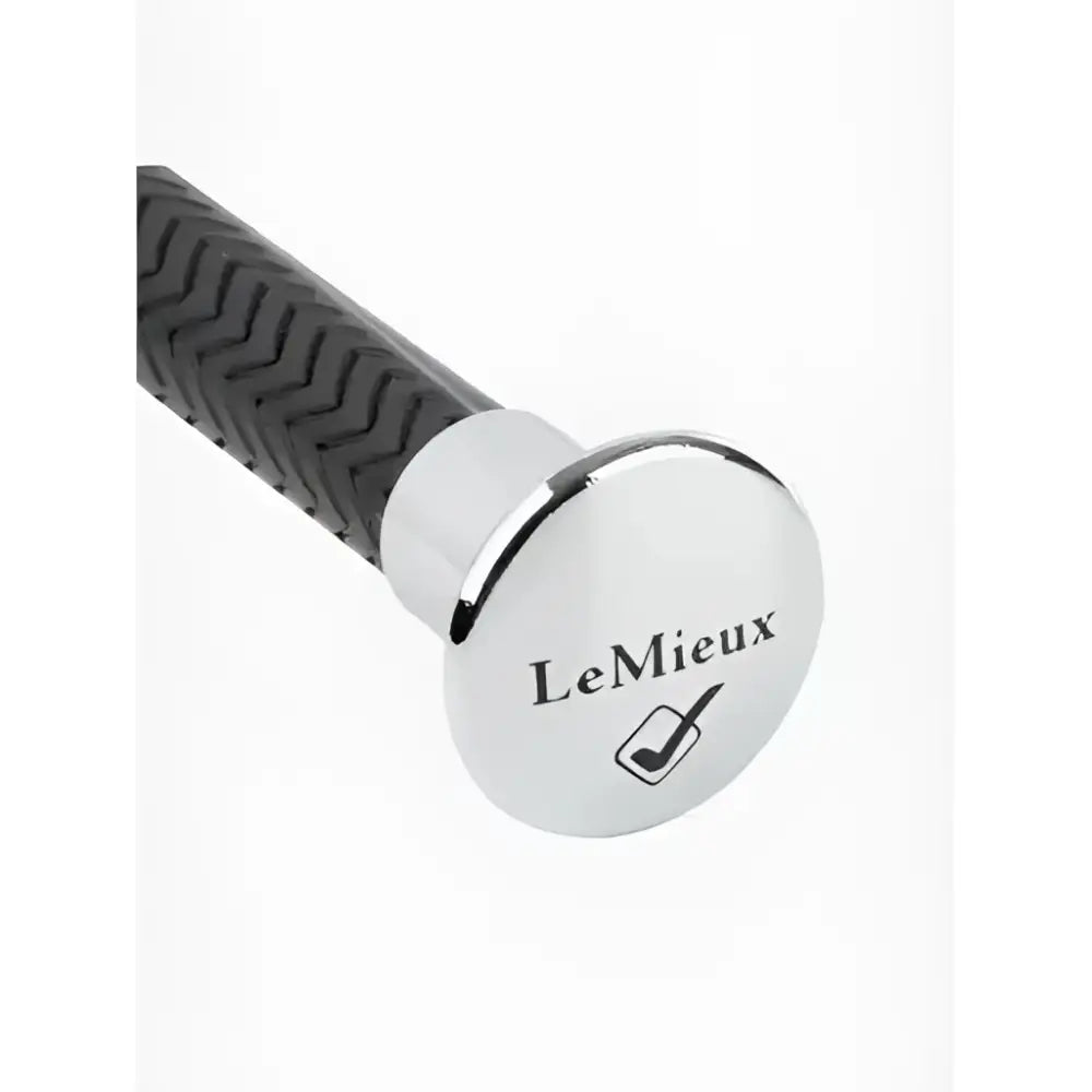 Black textured grip handle with beautifully finished metal chrome end cap by lemieux legrip on ultra light polycarbon shaft