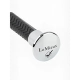 Black textured grip handle with beautifully finished metal chrome end cap by lemieux legrip on ultra light polycarbon shaft