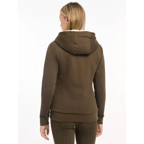 Brown Hooded Sweatshirt worn by a person from behind, showcasing Lemieux Leia Lined Hoodie