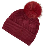 Maroon knitted lemieux lila beanie ember with fuzzy pom-pom and subtle brand patch on cuff