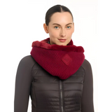 Deep red knitted infinity scarf with chevron pattern from Lemieux Lila Snood Ember