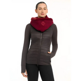 Quilted dark gray jacket with burgundy knit cowl neck from Lemieux Lila Snood Ember