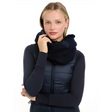 Navy puffer vest with a dark top and matching scarf, featuring Lemieux Lila Snood Navy