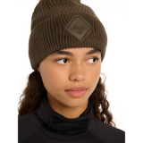 Brown Knit Lemieux LM Beanie Alpine with Square Logo Patch and Faux Fur Trim