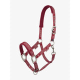 Red Lemieux Logo Headcollar Ember with silver hardware and decorative text pattern