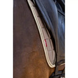 Beige quilted lemieux loire classic dressage square walnut with cream rope trim and red lemieux brand label