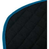 Lemieux loire classic satin dressage square in black quilted satin with teal velvet trim perfect for dressage use