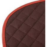 Brown quilted lemieux loire classic satin dressage square with contrasting red border perfect for classic satin dressage