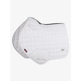 White quilted horse saddle pad with black trim and diamond pattern lemieux loire close contact square white