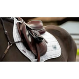 White quilted lemieux loire close contact square saddle pad with subtle gray logo patch, clean and stylish design