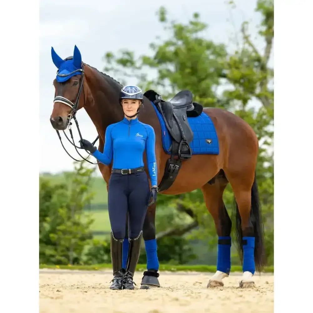 Blue lemieux loire dressage square benetton saddle pad and equestrian gear set for dressage riding
