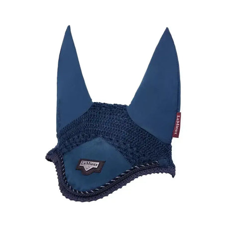 Navy blue lemieux loire fly hood with knitted mesh and stitched edges perfect for equestrian use