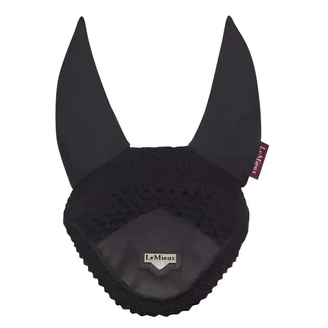 Black lemieux loire fly equestrian ear bonnet with soft padded fabric and textured perforated design