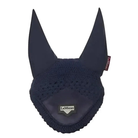 Navy blue knitted lemieux loire fly ear bonnet with breathable mesh and reinforced edges for fly protection