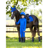 Blue lemieux loire gp square saddle pad paired with matching helmet and hoof guards for equestrian use
