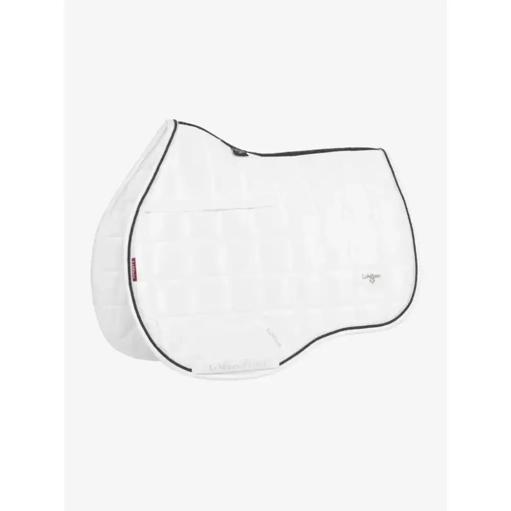 White lemieux loire gp square saddle pad with black trim and subtle logo for horse riding and jumping