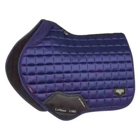 Deep purple quilted lemujeux loire memory close saddle pad with black trim and branded patch for close contact use
