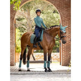 Teal lemieux loire memory dressage square gear set with quilted saddle pad ear bonnet and leg wraps for horses
