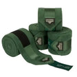 Dark green suede lemieux loire polo bandages with black elastic bands and branded leather tags in hunter green